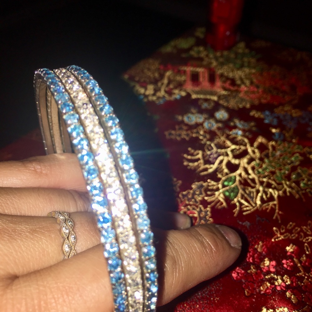 3 Single Rhinestone Bangles As A Set